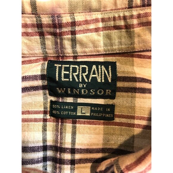 Terrain by Windsor Men's Size Large Plaid Linen Cotton Blend Button Up Shirt - Picture 6 of 8
